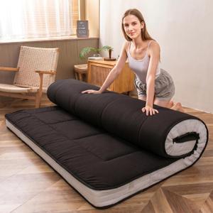 MAXYOYO Futon Mattress, Padded Japanese Floor Mattress Quilted Mattress Topper, Extra Thick Folding Sleeping Pad Breathable Floor Lounger Guest Couch for Camping, Black, Twin