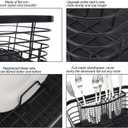 TQVAI Kitchen Dish Drainer Rack with Drying Board and Full-Mesh Silverware Utensils Holder, Black