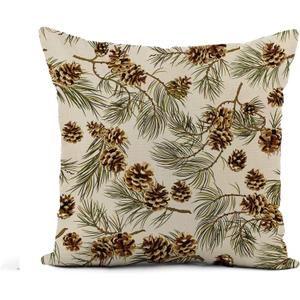Flax Throw Pillow Cover Green Pattern Pine Cones Realistic Look Vintage Pinecone Winter 20x20 Inches Pillowcase Home Decor Square Cotton Linen Pillow Case Cushion Cover