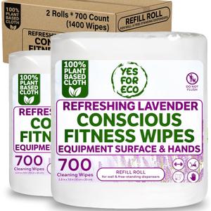 [Bulk 1400-Count] Plant Based Eco-Conscious Fitness Wipe, 2 Rolls x 700 Count Infused with Lavender & Tea Tree Oil, Perfect for Yoga/Pilates Studios & Gyms, All-Purpose Gym Wipes - Bulk Buy