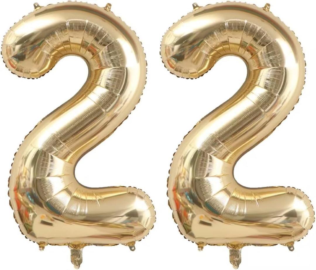 22 Birthday Balloon Number, 40 Inch Light Gold Number 22 Balloon, Foil Large Digital Birthday Balloons, Champagne Gold 22th 12th Birthday Party Decorations Supplies 22th Birthday Decorations