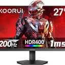 KOORUI Gaming Monitor, 27" 200Hz Fast IPS, FHD HDR400 Display Computer Monitor, 1ms PC Screen, 90% DCI-P3, Adaptive Sync, 75x75 mm VESA Mountable, Tilt Adjustable, HDMI 2.0, DP 1.4
