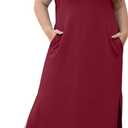 OLRIK Plus Size Maxi Dresses for Curvy Women 2026 Summer Casual Cap Sleeve Split Long Dress with Pockets Loose Fit (Red, XXL)