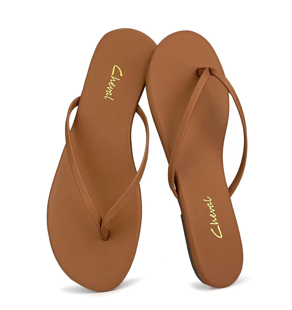 Flat Leather Flip Flops for Women, Comfortable Dressy Thong Sandals 2025 Summer and Spring Vacation Essentials, Chanclas Para Mujer, 6