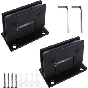 2 Pack 90 Degree Glass Shower Door Hinges, Black Shower Hinges Replacement Parts Hardware, Stainless Steel Bathroom Gate Clamp for 3/8 to 1/2Glass