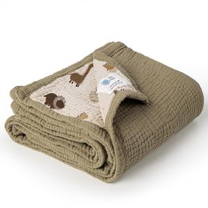 lulumoon Muslin Baby Blanket for Newborns: Lightweight Cotton Crib Blanket Neutral - Soft Lightweight for Stroller & Daycare 36"x40"(Dinosaur)