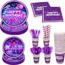 192PCS Birthday Decorations Set, Theme Party Supplies with Party Plates Napkins Cups Knives Forks Spoons Straws for School Classroom Decor, Fan Meeting
