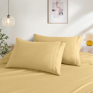 2 Pack Pillow Cases King, Soft Microfiber Pillowcases Gold Pillow Covers Soft Breathable and Non Shrinking Envelope Pillow Shams 20"X 36"