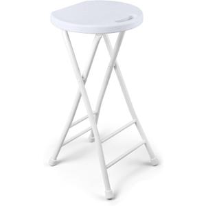 Folding Stool, White 24 Inch Foldable Bar Stool with Handle