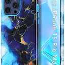 CASEFIV Compatible with iPhone 15 Pro Max Case,Marble Pattern 3 in 1 Heavy Duty Shockproof Full Body Rugged Hard PC+Soft Silicone Drop Protective Women Girls Cover for iPhone 15 Pro Max, Dark Blue