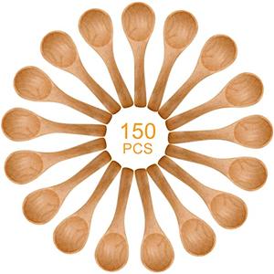 Bokon 100 Pieces Small Wooden Spoons Wooden Condiments Spice Spoon for Kitchen Cooking Eating Seasoning Honey Coffee Tea Sugar Jar