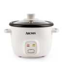 Aroma 4 Cup Pot Style Rice Cooker - White: Nonstick, Stay-Cool Handles, 1 Setting, 250W, Includes Glass Lid & Manual