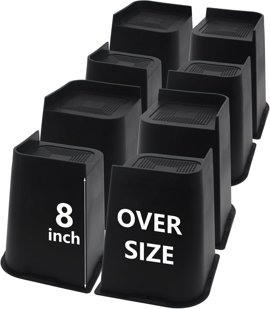 Bed Risers 8 inch Heavy Duty, 8 Pack Oversized Furniture Risers | Black Bed Lifts Risers for Table, Chair, Couch, Desk, Bed Frame Risers Supports Up to 6,500 Lbs