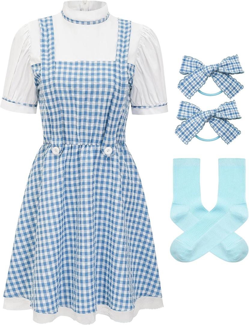 Halloween Costume Women,Adults Basket Dress Socks Hair Bows Book Storybook Character Sexy (Blue, 1 XL)