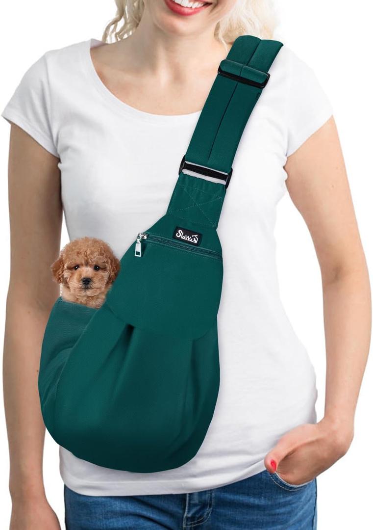 SlowTon Dog Carrier Sling - Thick Padded Shoulder Strap Adjustable Dog Carriers for Small Dogs, Puppy Carrier Purse for Pet Cat with Front Zipper Pocket Safety Belt Machine Washable (AG, S)
