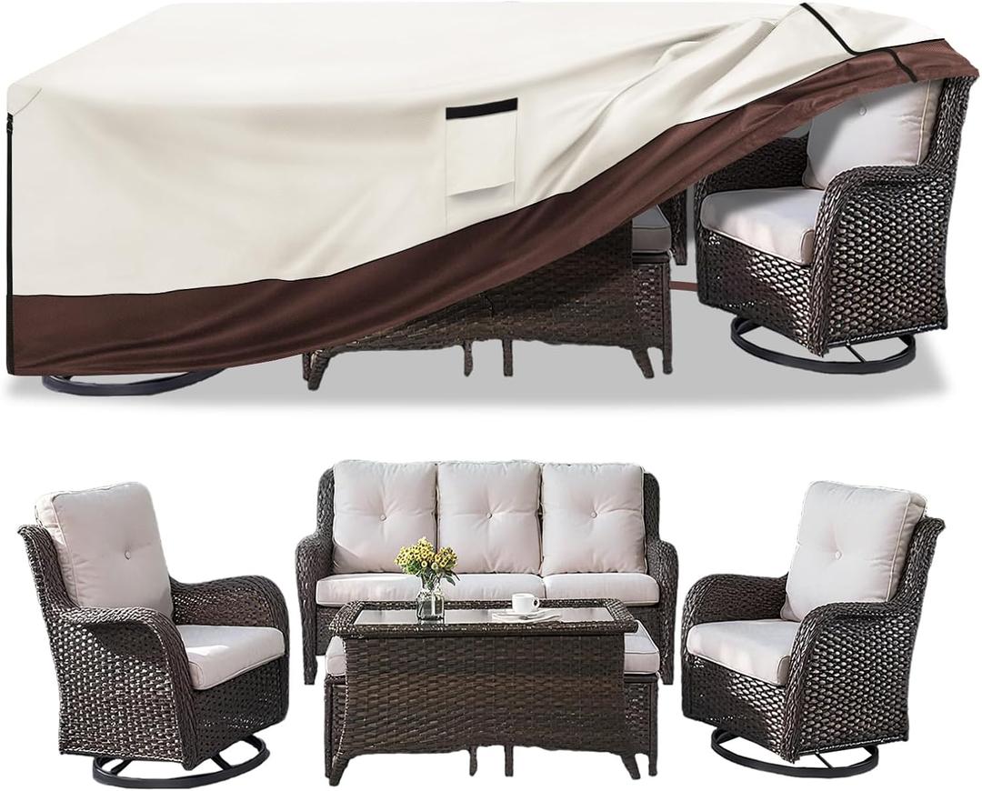 Patio Furniture Cover for 5 Pieces Set-Waterproof 600D Oxford Fabric Cover for 5 PCS Outdoor Sets Wicker Metal Couch Rocking Glider Swivel Chairs Ottomans Sectional Sofa Dining Chair Beige