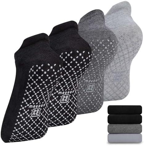 unenow Unisex Non Slip Grip Socks with Cushion for Yoga Pilates Barre Home & Hospital (Pair of 4)
