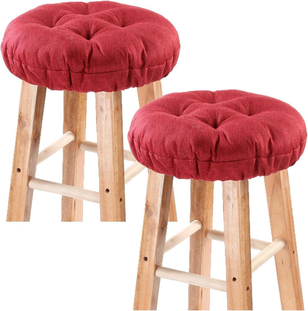 Bar Stool Covers Set of 2, Stool Covers Round with Elastic Band Pad, Soft Stool Seat Covers, Nonslip and Washable, 12 Inch, Wine Red