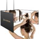 JUSRON 360 Viewing Angle Self Hair Cutting Mirror, Clear Anti-Fog HD Glass, USB Rechargeable, Easy to Use, Height Adjustable, Portable, Good Choice for Gifts (Black With Led)