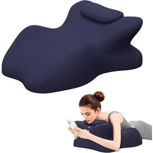 Memory Foam Ergonomic Wedge Pillow, Prone Pillow for Sleeping, Reading Pillow for Bed, Ergonomic Support for Back Pain & Sitting Up, Ideal for Massage, with Removable Cover (Blue)
