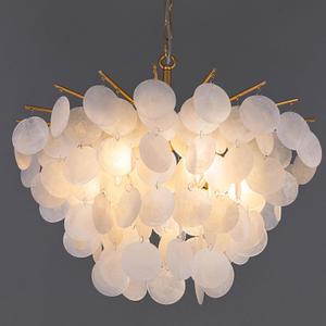 TOCHIC Capiz Shell Chandelier, 6 Light Modern Coastal Light Fixture for Bedroom Gold Chandelier for Dining Room Living Room Nature Seashell Pendant Light Fixture for Kitchen, Foyer, Entryway 22"