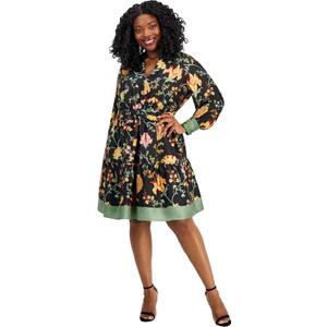Anne Klein Women's Soft V Neck Tiered Dress (Black, 1X)