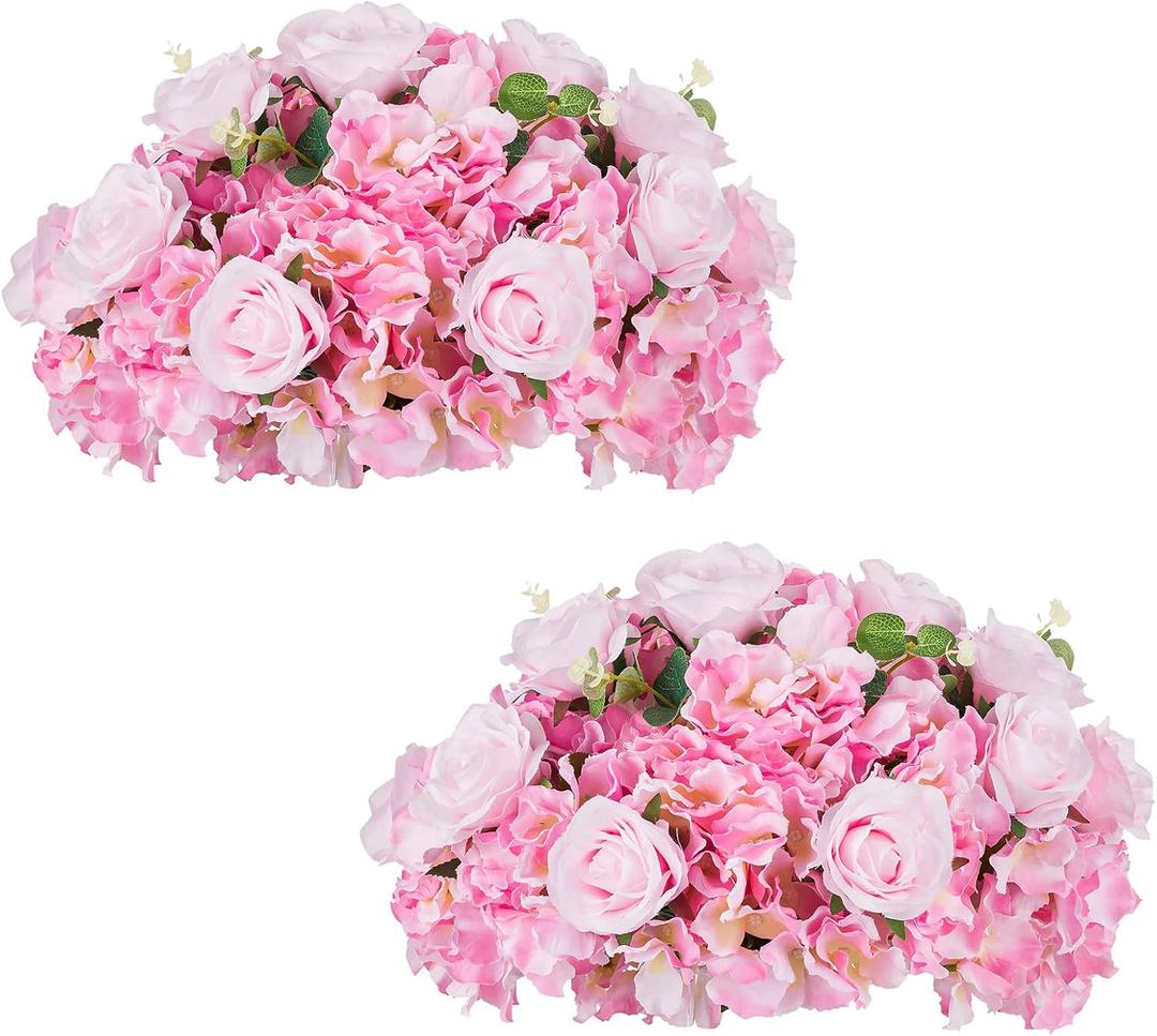 NUPTIO Flower Balls for Wedding Centerpieces - 2 Pcs 15.7 inch Diameter Fake Flower Ball Arrangement Bouquet Party Centerpieces for Tables - Pink Rose Bouquet Centerpiece Flowers for Wedding Table