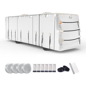 FRUNO Oxford Fabric Class A RV Cover Fits 33'-37' Waterproof Rip-Resistant Anti-UV Motorhome Camper Cover for Winter Snow with 4 Tire Covers and Gutter Covers