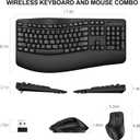 Wireless Keyboard and Mouse Combo, 2.4G Full Size Wave Keys Ergonomic Keyboard with Wrist Rest and 3-Level DPI Adjustable Wireless Ergonomic Mouse for Windows, Mac OS Desktop/Laptop/PC(Black)