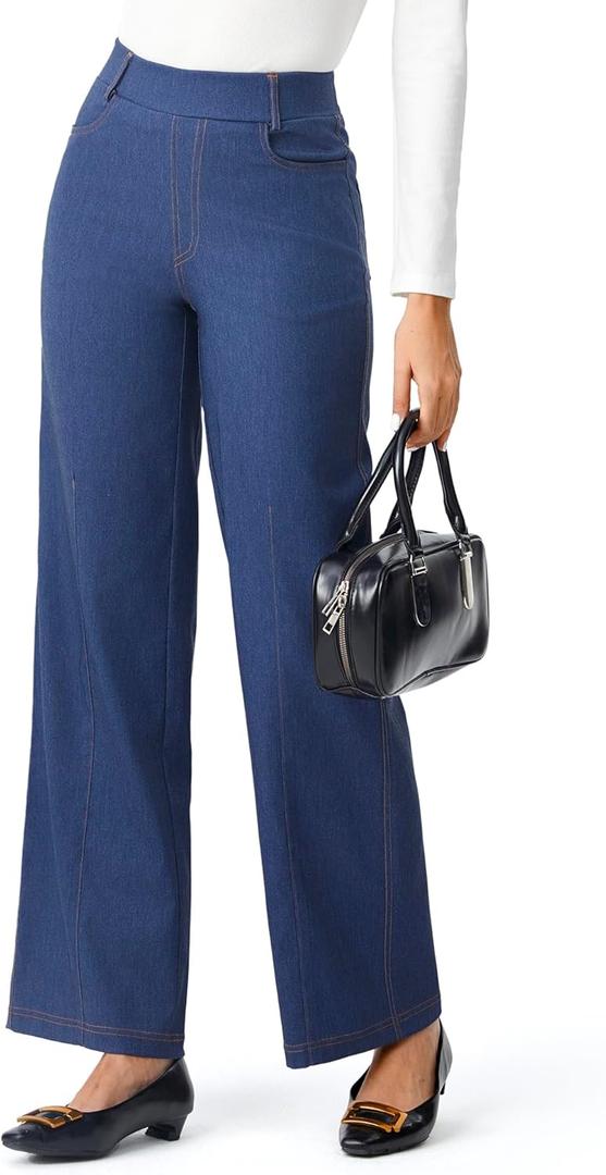 AFITNE Women's Wide Leg Jeans High Waist Pull On Jeans Trendy Loose Denim Pants with Stretchy Denim Like Material (Blue, XS)