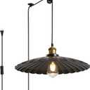 Plug in Pendant Lights for Ceiling,15.7 Inch Retro Black Metal Shade Plug in Hanging Lamp On/Off Switch Dining Room Hallway Hanging Pendant Light for Farmhouse with Light Bulb