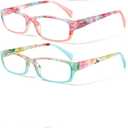 Kerecsen Reading Glasses 4 Pairs Fashion Ladies Readers Spring Hinge with Pattern Print Eyeglasses for Women (Mix Color -8, 1.25), Medium
