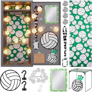 Crtiin 19 Pcs Locker Accessories, Volleyball Locker Organizer Decoration with Shelf, Wallpaper, Mirror, Whiteboard, Pen Holder, Dry Erase Markers, Magnets, String Light, Hook, Lanyard Card Holder
