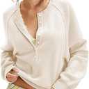 Henley Pullover Sweaters for Women Spring Button Long Sleeve Dressy Casual Loose Cozy Knit Tops Trendy Outfits Size, Large