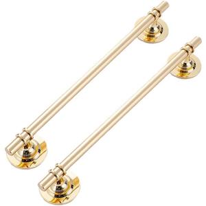 2 Pack Metal Drawer Pull with Peel and Stick Towel Bar Sliding Door Handle for Refrigerator Wardrobe Window (10" Hole Center, Gold)
