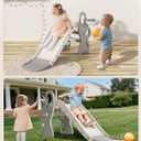 Babytronic Toddler Slide, Kids Indoor Outdoor Playset with Basketball Hoop & Ring Toss, Foldable Baby Plastic Slide, Outdoor Playground Climber Slide (Gray&White)