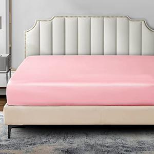 Pothuiny Satin Fitted Sheet - Silky King Ultra Soft Deep Pocket Bottom Bed Sheets, Blush Pink, Fits 12" to 16"