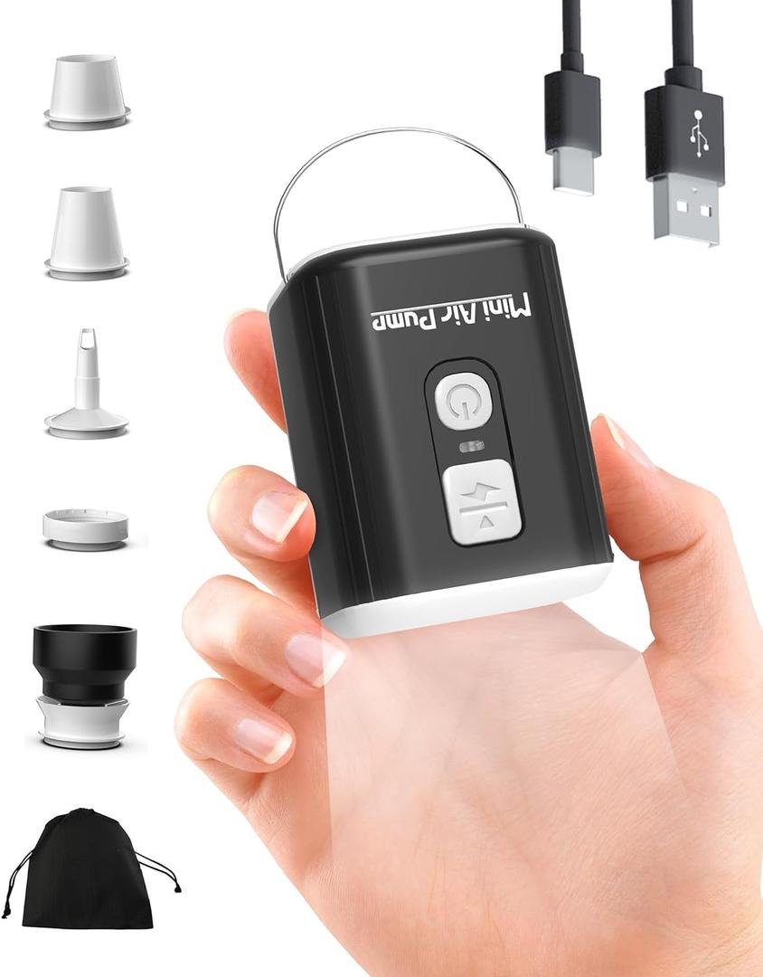 Mini Air Pump for Inflatables with 1600mAh Battery USB Rechargeable, Portable Air Mattress Pump to Inflate Deflate for Pool Floats, Air Bed, Air Mattress Swimming Ring, Vacuum Bags (Black)