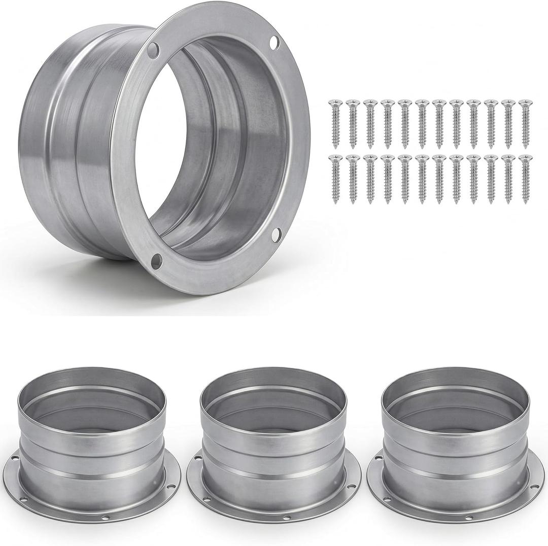 Moxweyeni 4 Pack 4 Inch Duct Connector Flange Galvanized Metal Straight Pipe Exhaust Hose Flange for HVAC Heating Cooling Ventilation System Wall Ceiling Mount