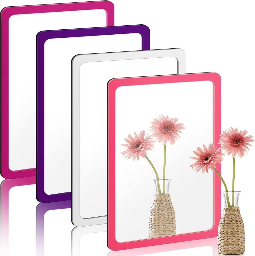 Yookeer 4 Pcs Adhesive Locker Mirrors for School Locker 5 x 7'' Acrylic Unbreakable Sticky Mirrors with Round Corners for Back to School Bathroom Household Refrigerator Workshop Office Gym Cabinet