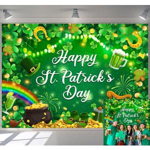 7x5ft Happy St. Patrick's Day Backdrop Irish Lucky Green Shamrock Photography Background for Irish Themed Festival St. Patrick's Day Party Decorations Banner Photo Shoot Props