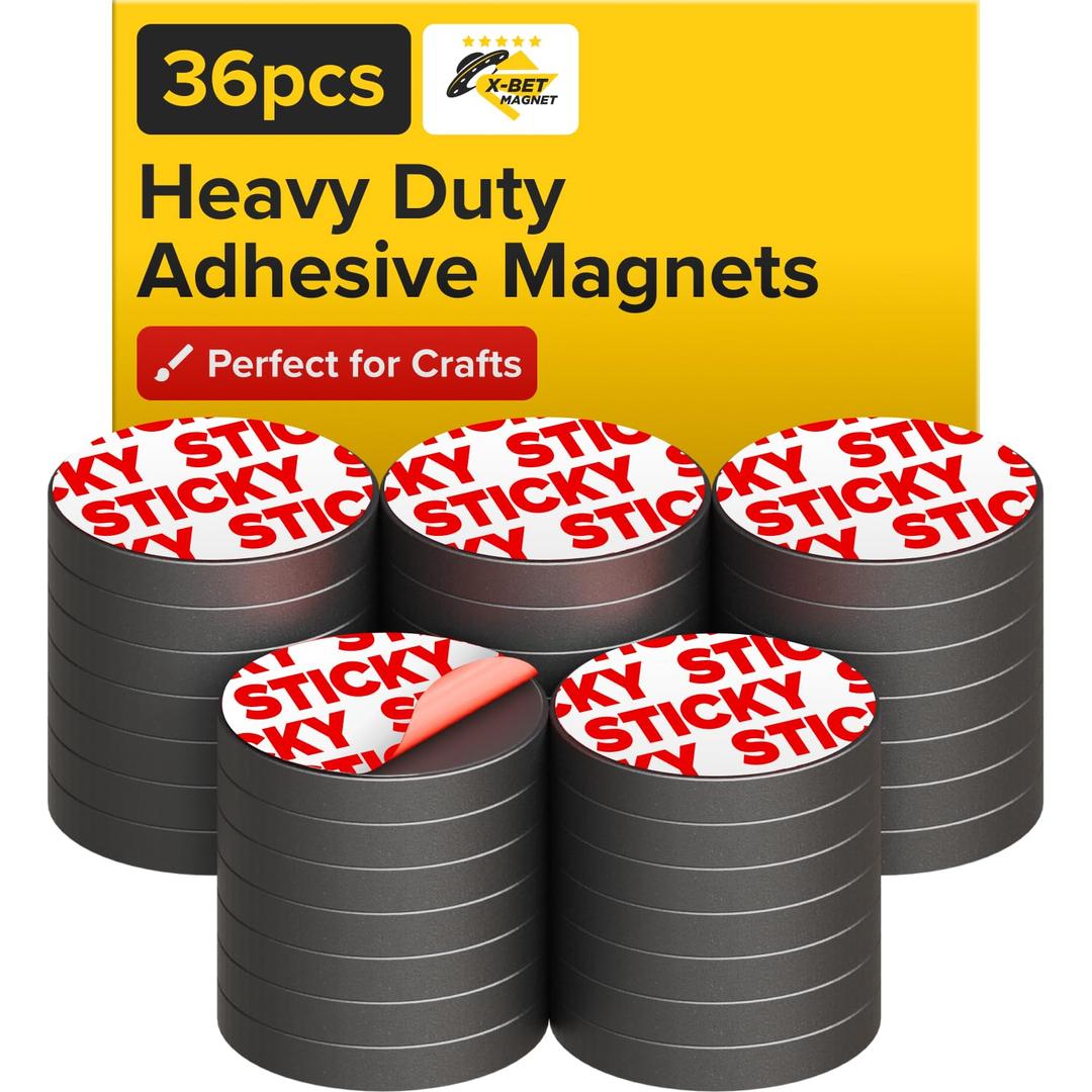 Strong Ceramic Round Magnets With Adhesive Backing (1x0.15"/25x4mm, 36 pcs) - Heavy Duty Sticky Magnets, Non-Corrosive, Versatile For Home, Office, Workshop, Whiteboard, Fridge And Hobby Use