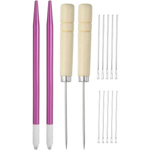 PATIKIL Doll Hair Rooting Holders Kit, 0.6mm/0.8mm Doll Hair Rerooting Knitting Needles with Wood Awls Crochet Hooks Doll Wig Tool for Doll Hair Making Supplies DIY Crafts, Purple