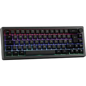 EPOMAKER EK68 65% NKRO Mechanical Keyboard Seal with Knob, ISO Layout (UK), Triple Mode Hot Swap Gaming Keyboard with 3000mAh Battery, for Win/Mac (Budgerigar Switch, Black Silver)