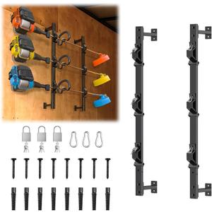 Weed Eater Rack for Enclosed Trailer with Locks, 3 Place Weed eater Rack for Open/Enclosed Trailers Spring Hasp Trimmer Rack 360 Pad Enclosed Trailer Accessories Lawn Care Equipment Cargo Rack