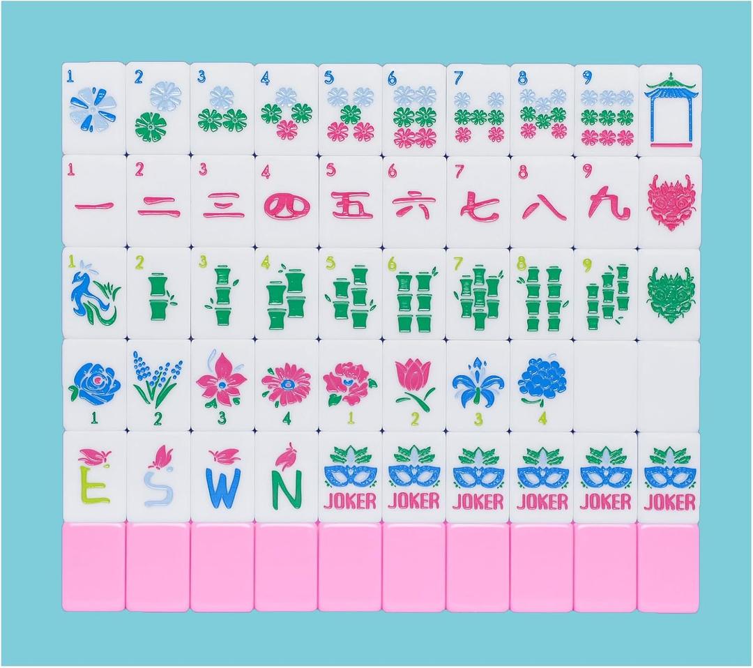 Jongyance American Mahjong Tile Set(Pink) with Carrying Bag and Accessories, 160 Acrylic Engraved Mahjong Tiles
