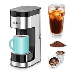 CHULUX Upgrade Single Serve Coffee Maker Machine for K Cup and Grounds with 2 Mins Brew One Cup, 3 Brew Choices, Removable 14oz Reservoir & Drip Tray