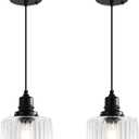 Vintage Pendant Lights Kitchen Island, Glass Kitchen Pendant Lighting Over Island, Farmhouse Pendant Light Fixtures for Kitchen Island, Bathroom, Bedroom, Dining Room, 2 Pack