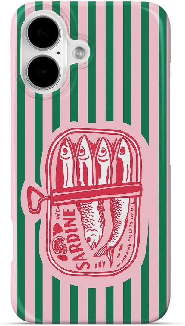 Compatible with iPhone 16 Case, Trendy Cute Sardine Girly Soft Slim TPU Shockproof Aesthetic Protective Phone Case Cover for Women Girls 6.1"
