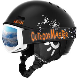 OutdoorMaster Kids Ski Helmet and Goggles Set, Snowboard Helmet, Durable PC Shell & EPS Foam, Snow Helmet 12 Cooling Vents, Dial Fit Skiing Helmet, Safety-Certified Snow Sport Helmets for Boys & Girls (52-56cm Small, Matte Black)